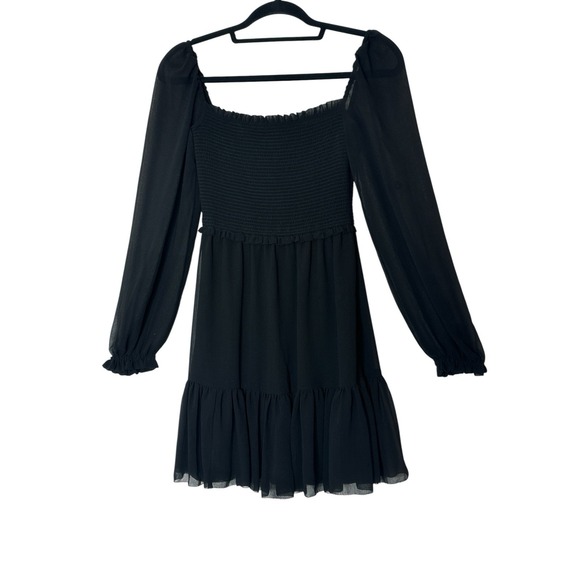 Aritzia Wilfred Dress Women's XS Black‎ Tempest Mini Smocked Long Sleeve Stretch - Picture 2 of 10